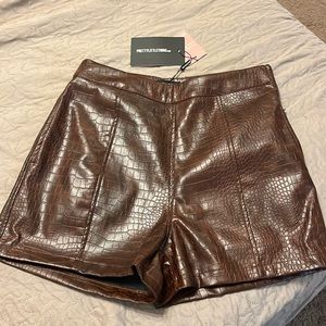 Petite Chocolate Mock Croc High Waisted Shorts